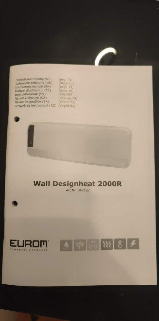 Eurom Wall Designheat 2000R – keramische wandkachel (2000W), Doe-het-zelf en Bouw, Verwarming en Radiatoren, Ophalen, Minder dan 30 cm