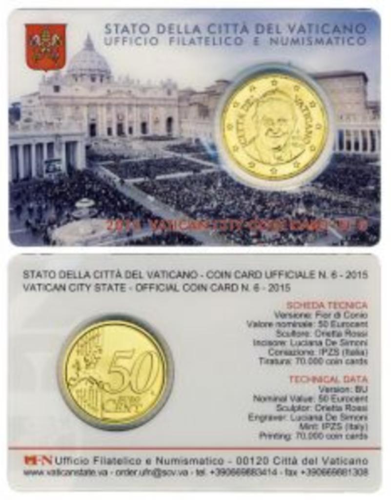 coincard 50 eurocent Vaticaanstad 2015 Nr. 6, Postzegels en Munten, Ophalen of Verzenden, Vaticaanstad