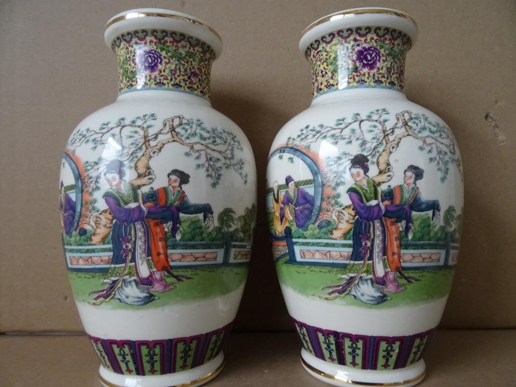 Vase vintage chinois ensemble de vases chinois avec geishas, Maison & Meubles, Moins de 50 cm, Enlèvement ou Envoi, Autres couleurs