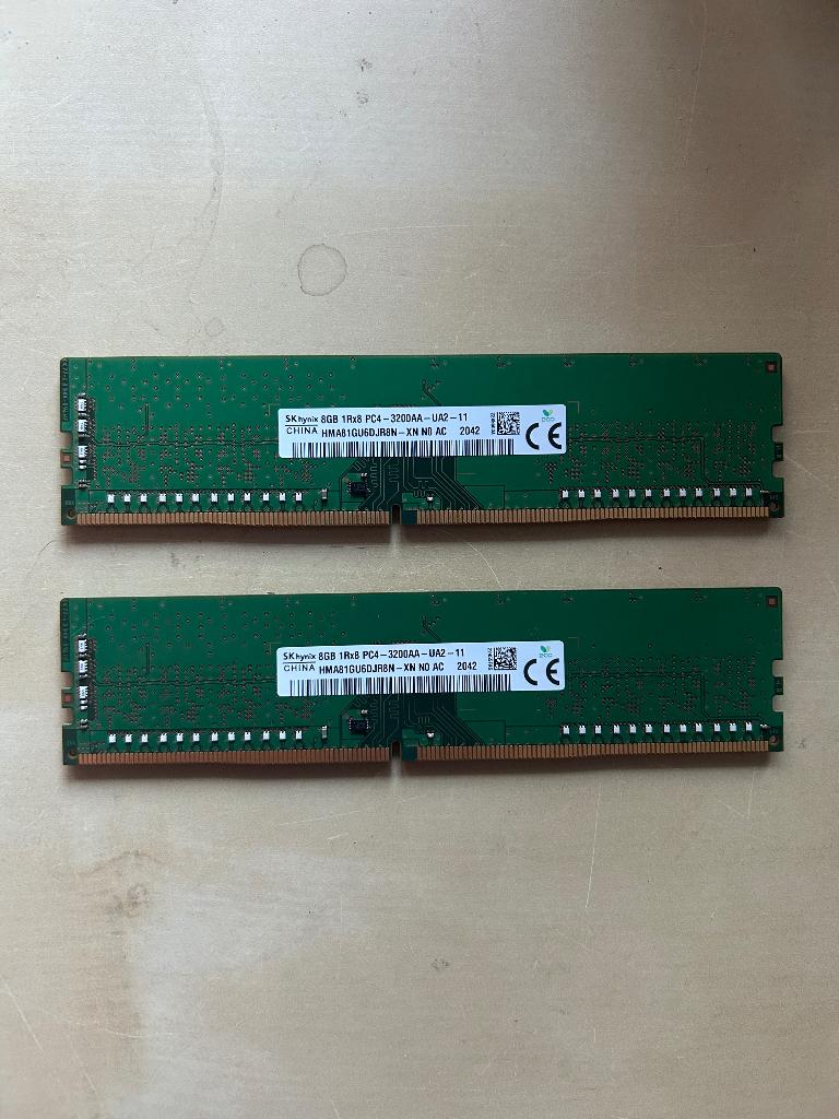 2x8 GB DDR4 RAM 3200 MHz UDIMM tweekanaals, Computers en Software, RAM geheugen, Gebruikt, DDR4, Ophalen of Verzenden, Desktop