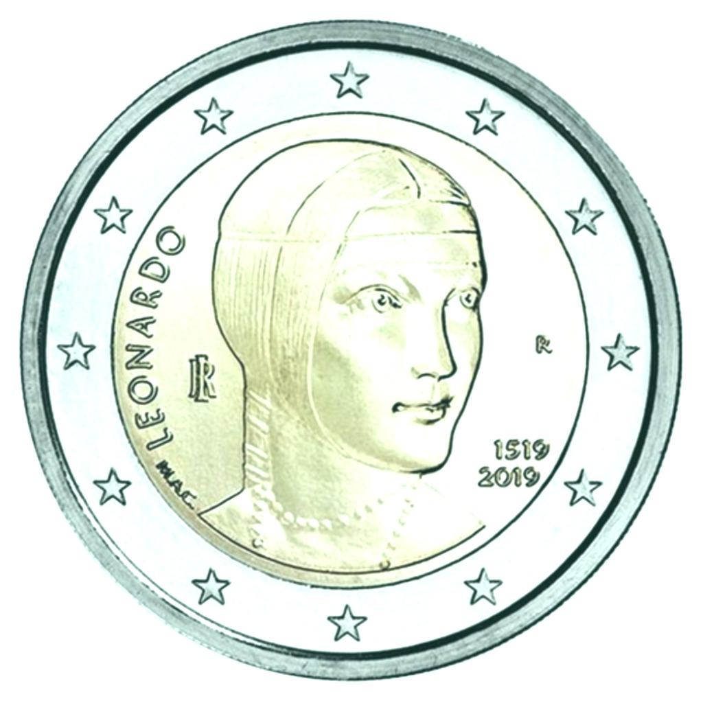 Pièce 2 Euros 2019 Italie - 500 ans de la mort de Léonard de, Timbres & Monnaies, Monnaies | Europe | Monnaies euro, Série, 2 euros