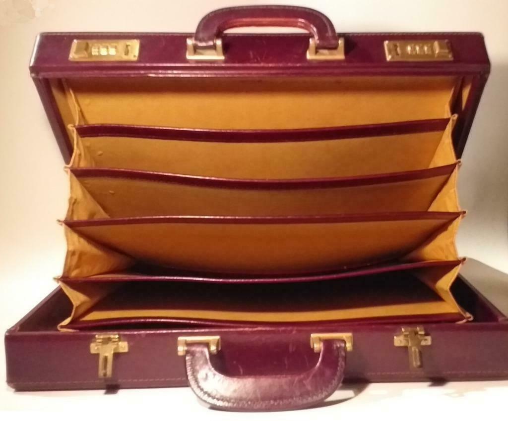 Vintage bruinlederen aktetas - Louise Fontaine, Slot, Ophalen of Verzenden, Zo goed als nieuw, Minder dan 35 cm