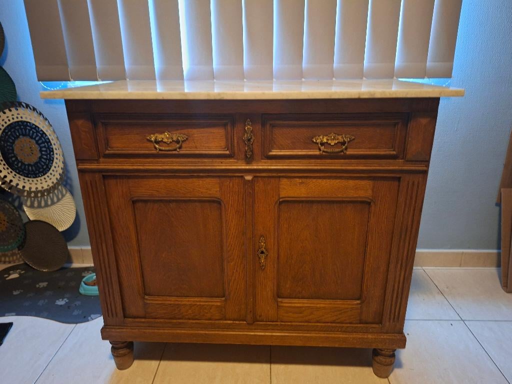 A vendre meuble en chène avec tablette en marbre, Enlèvement