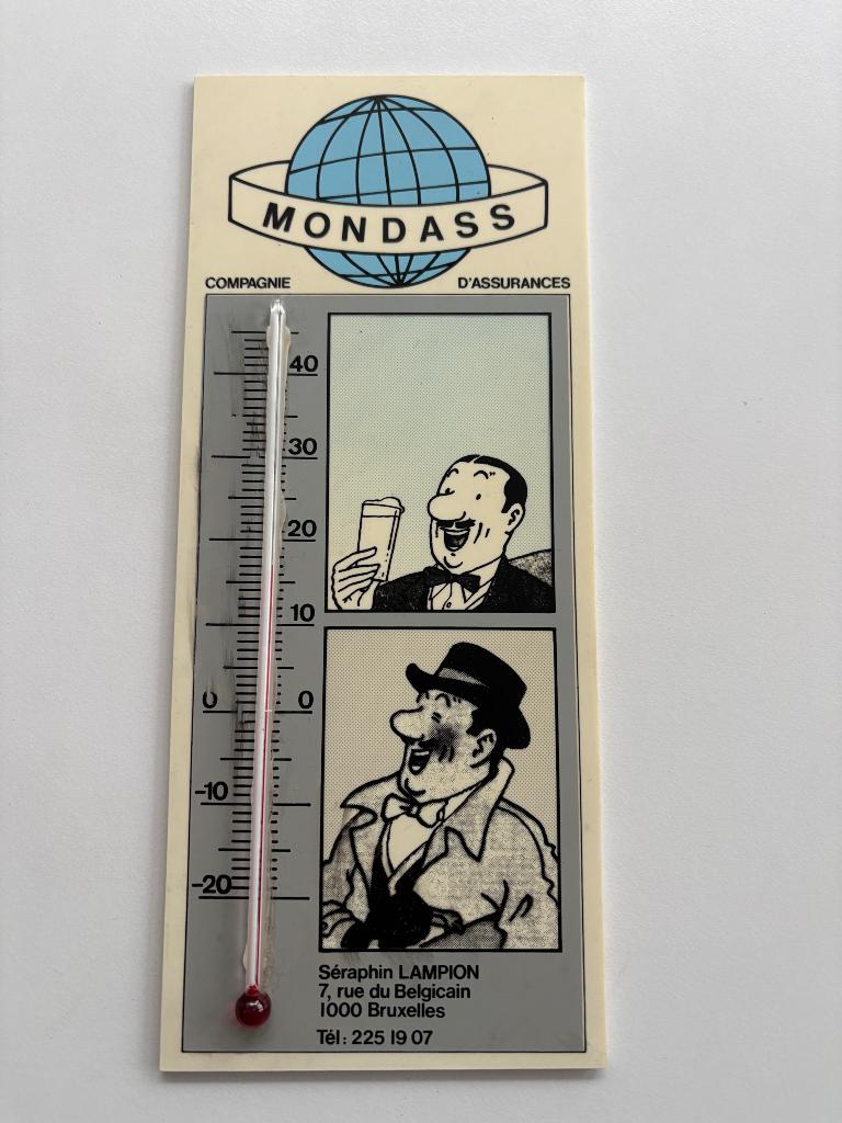 Kuifje thermometer Mondass assurances, Ophalen of Verzenden, Kuifje, Zo goed als nieuw, Plaatje, Poster of Sticker