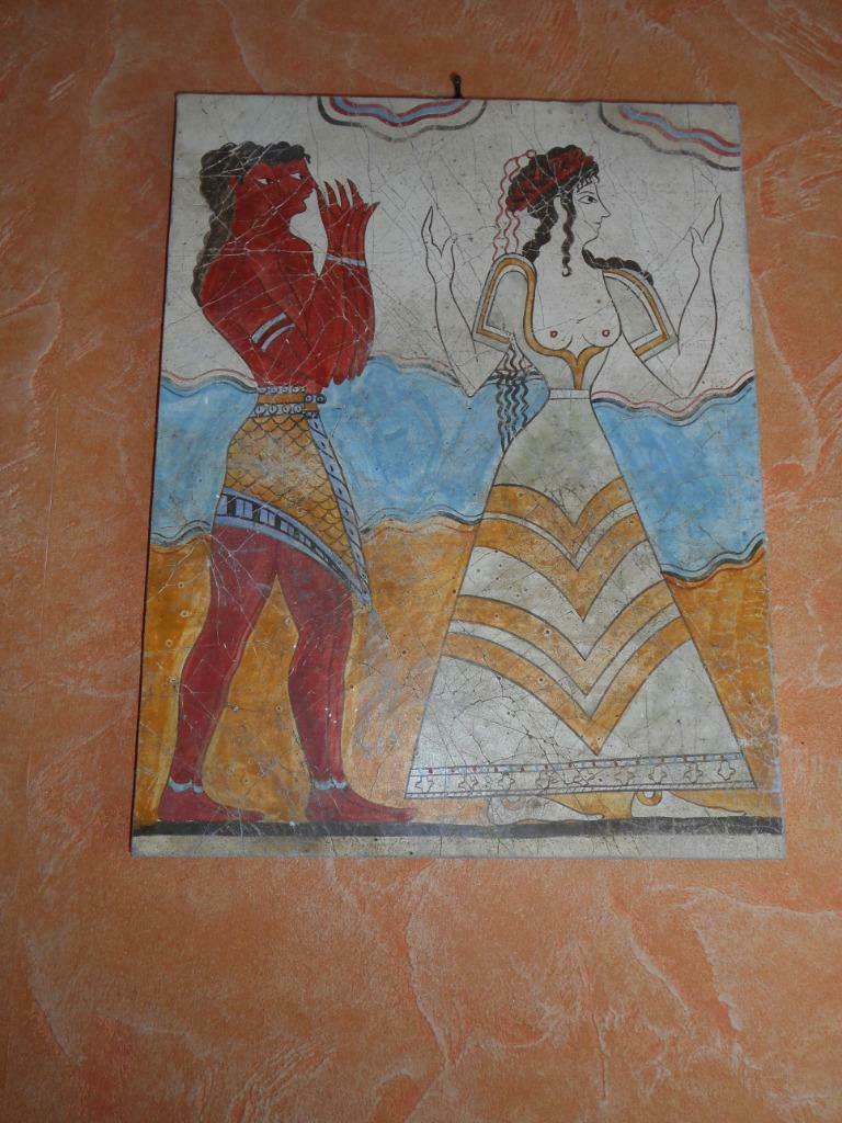 Cadre motif crétois "Palais de Cnossos" et masque étrusque, Moins de 50 cm, Enlèvement ou Envoi, Comme neuf, Autres matériaux