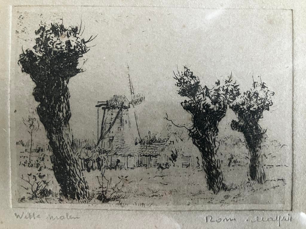 Ets Romain Malfliet (1910-2006) Witte molen, Antiek en Kunst, Ophalen