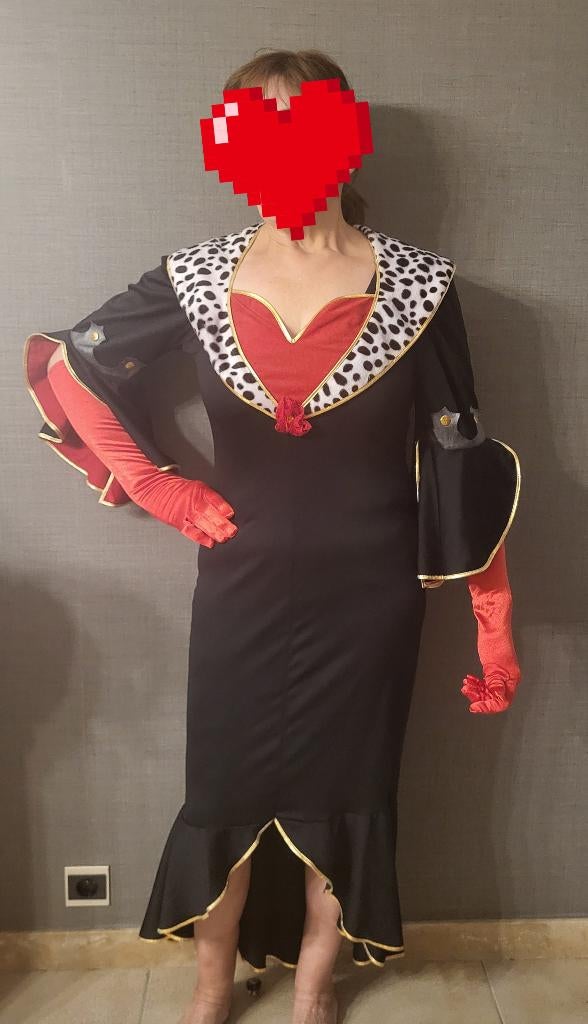 kostuum carnaval cruella de vil jurk Queen hearts koningin, Ophalen of Verzenden, Zo goed als nieuw, Kostuum