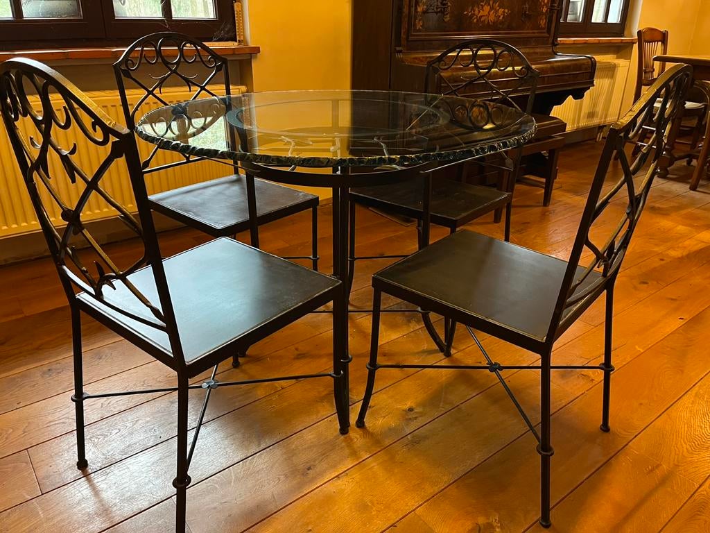 Smeedijzeren tafel en stoelen, Huis en Inrichting, Tafels | Eettafels, Ophalen, Gebruikt, Metaal