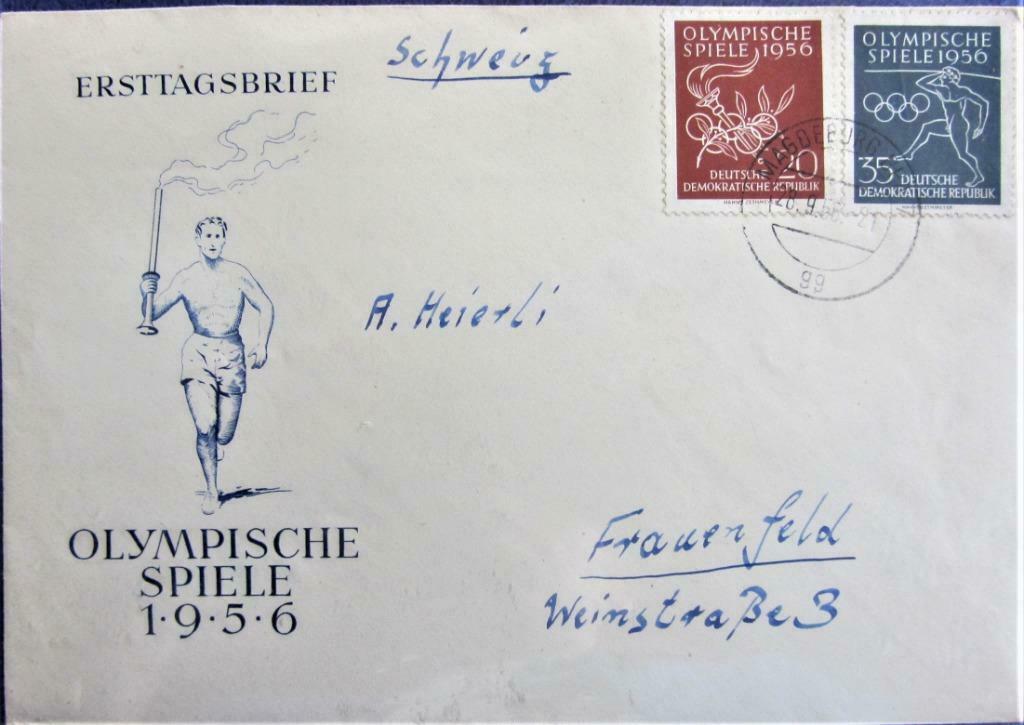 FIRST DAY COVER- DDR- OLYPISCHE SPELEN 1956., Enlèvement ou Envoi, Affranchi, Sport