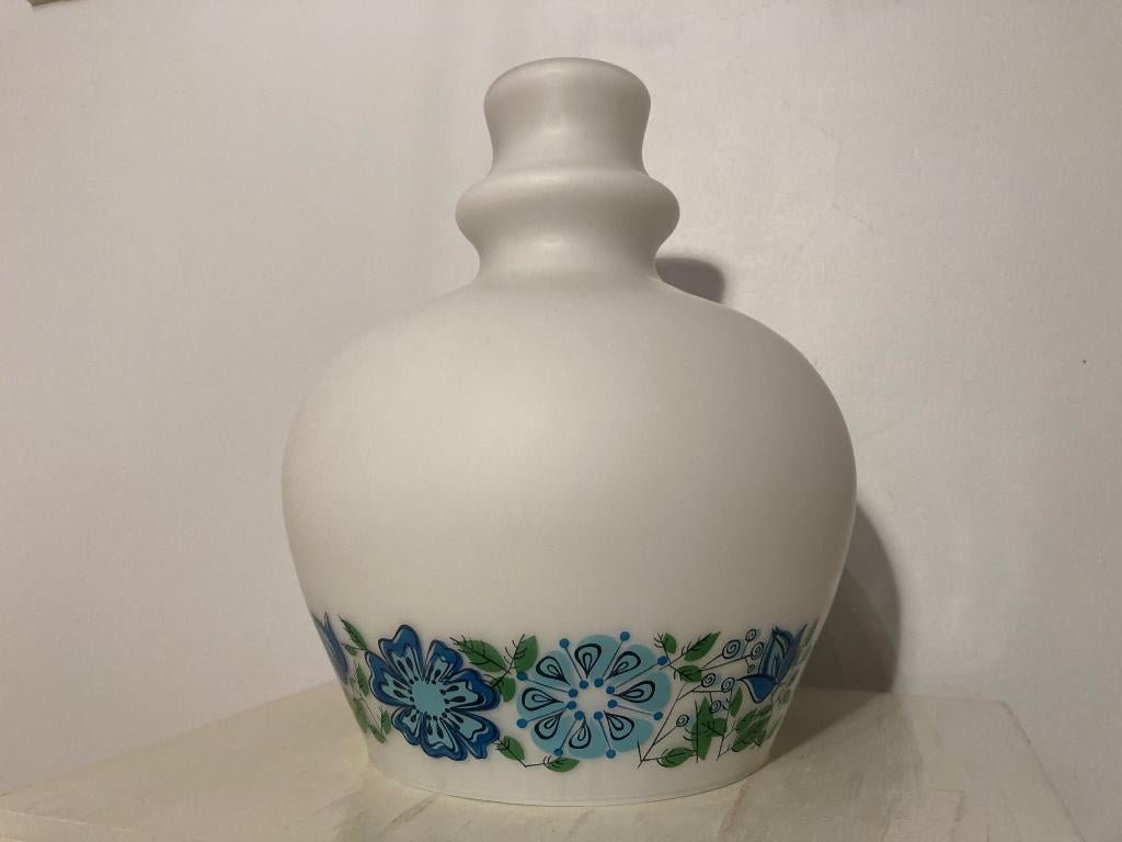 Abat-jour vintage en verre opalin blanc, Enlèvement ou Envoi, Comme neuf, Bleu, Rond