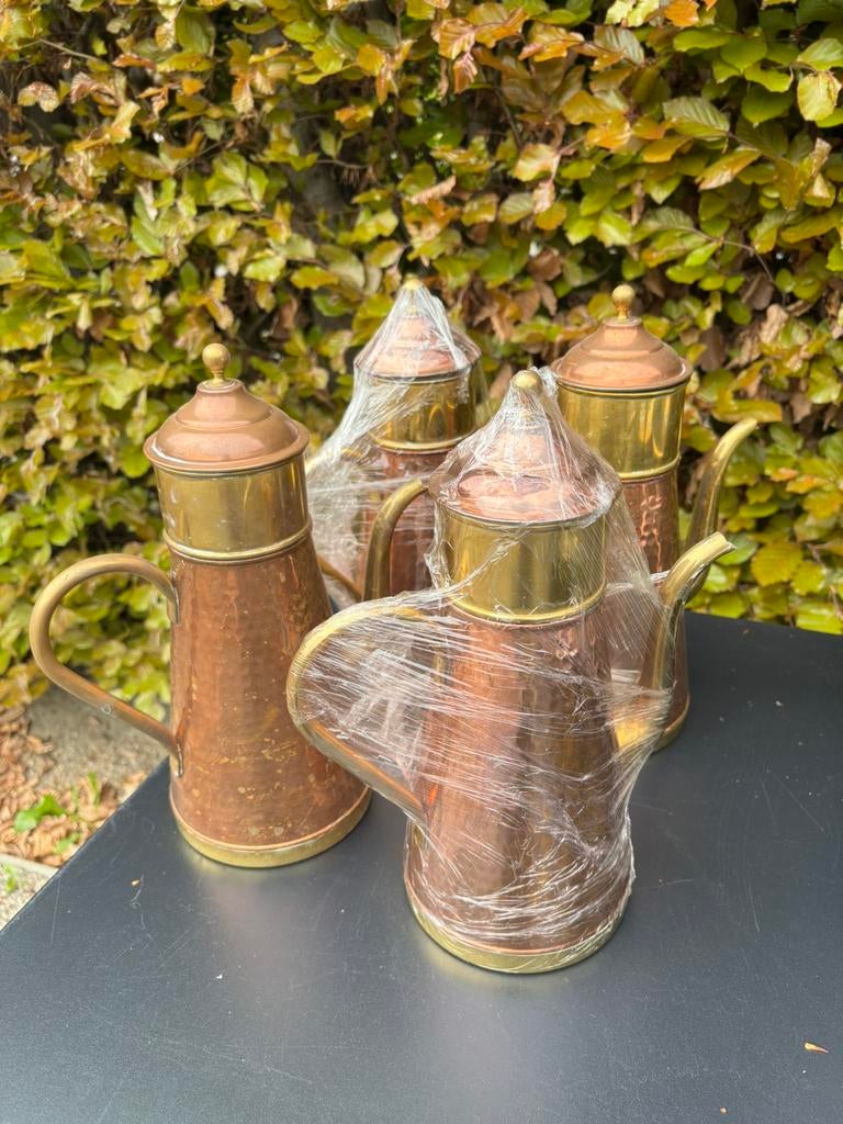 4 stuks Roodkoperen koffiekannen, Antiek en Kunst, Ophalen, Koper