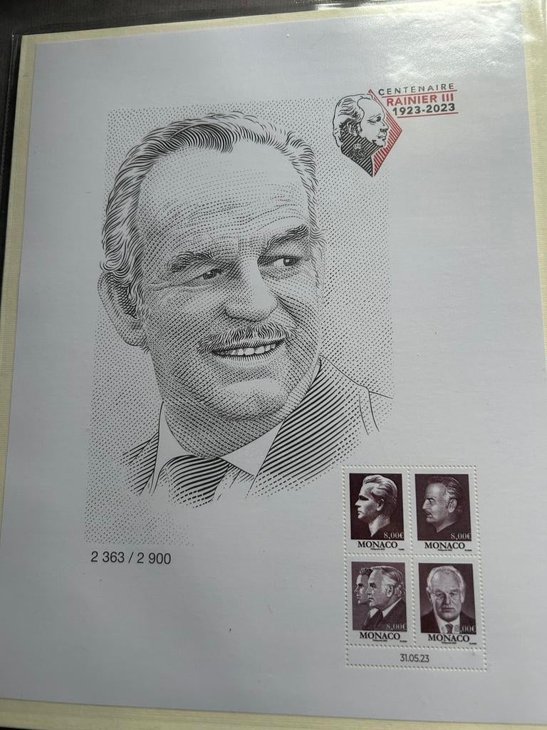 MONACO : Rare encart avec 4 timbres ( Centenaire Pr Rainier), Envoi, Dynastie