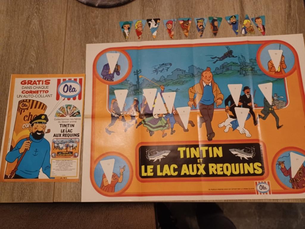 Poster, stickers + pub Tintin et le lac aux requins, Collections, Enlèvement ou Envoi