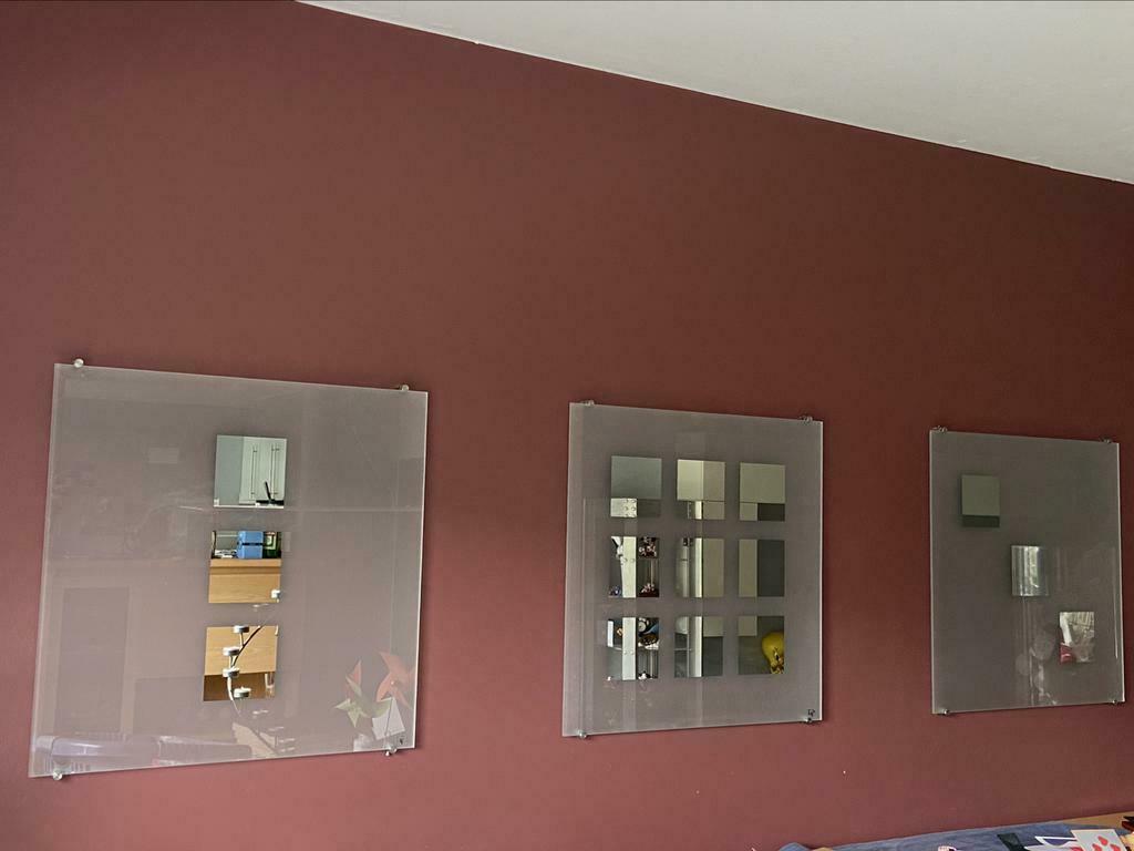 Decoratieve 3-luik van mat glas met spiegel., Antiek en Kunst, Ophalen