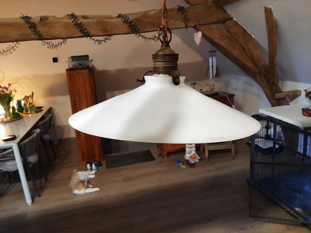 Lampe suspendue ancienne en opaline 1900—1920, Enlèvement, Verre