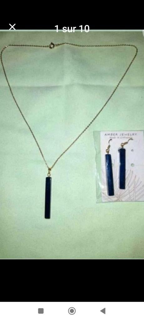 Set en argent massif plaqué or avec ambre bleue, Neuf, Avec pierre précieuse, Argent, Jaune