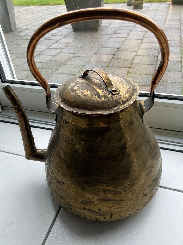 Antieke koperen waterketel met tinvoering, handvat en deksel, Antiek en Kunst, Ophalen of Verzenden, Koper