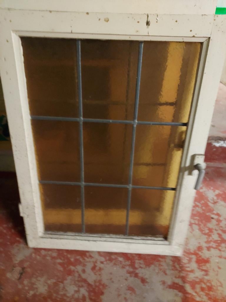Set houten raamkozijnen met glas in lood, Ophalen, Gevelraam of Ruit, Gebruikt, Glas in lood