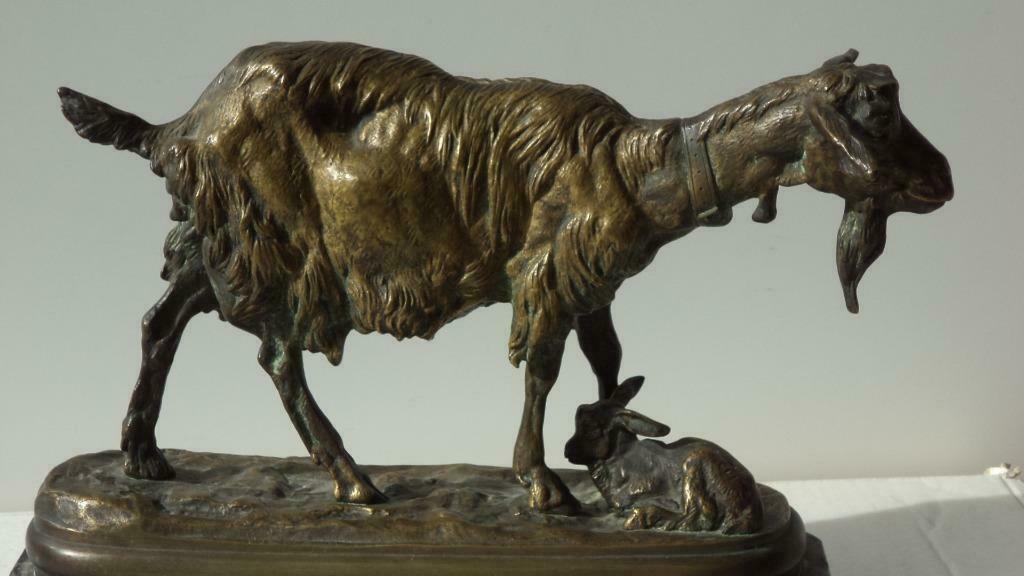 Em. FREMIET animalier France antiek XIX bronzen geit & jong, Antiek en Kunst, Kunst | Beelden en Houtsnijwerken, Ophalen