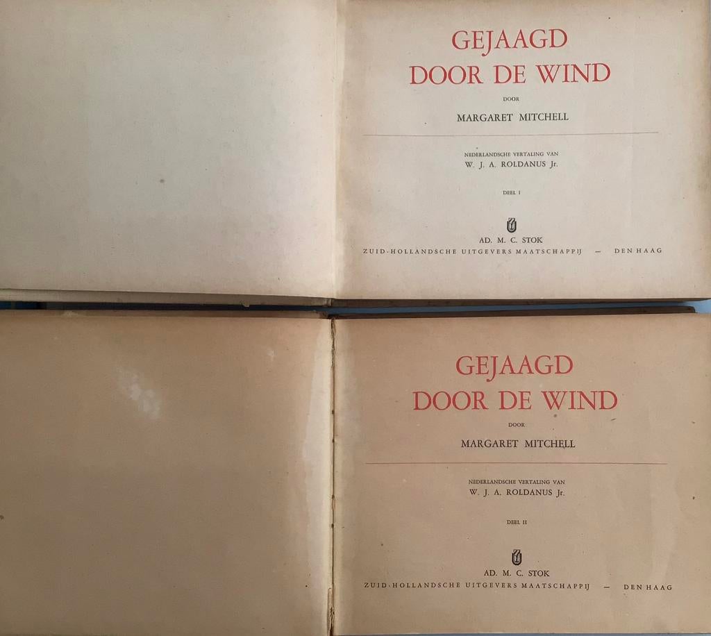 Gejaagd door de Wind door Margaret Mitchell 2 delen 1936., Enlèvement ou Envoi, Utilisé