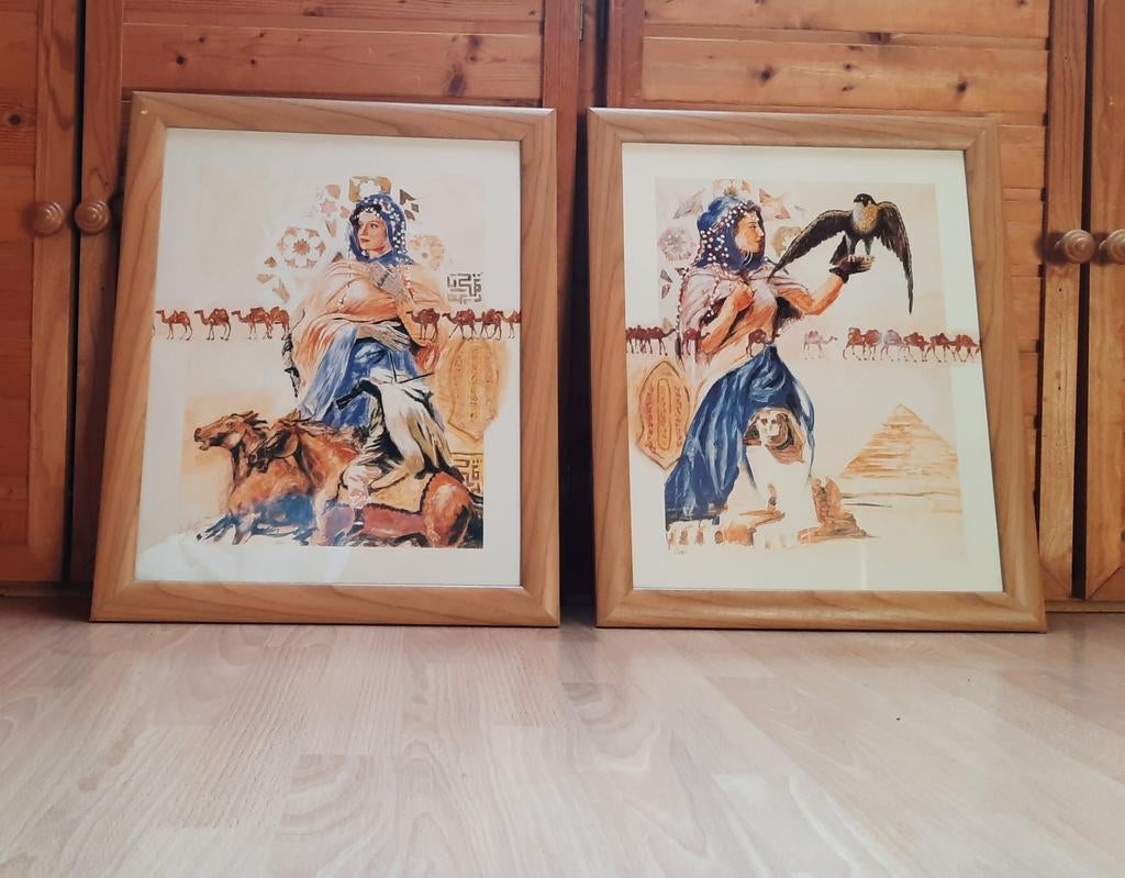 2 dessins/peintures égyptiens, Enlèvement ou Envoi, Comme neuf, Moins de 50 cm, Dessin