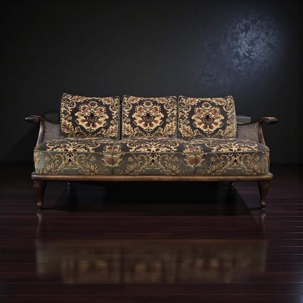 Vintage rotan zetel / canapé met gebloemde print, Antiek en Kunst, Ophalen of Verzenden