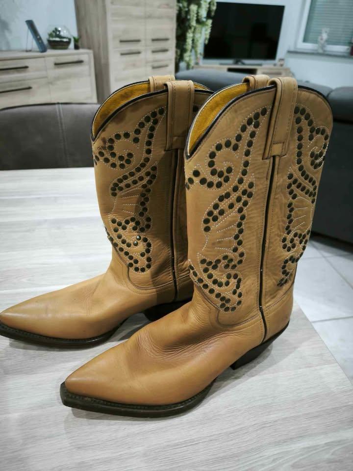 Santiag Marlboro classics femme vintage P40 cuir, Enlèvement, Porté, Beige, Bottes hautes