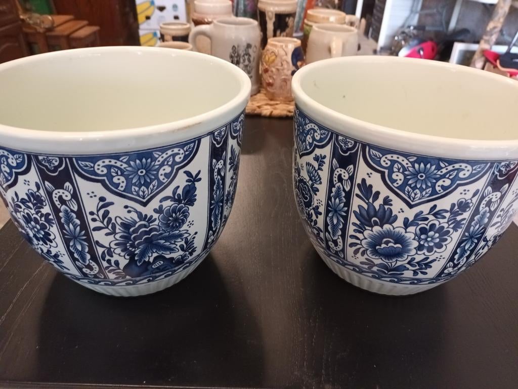 Antieke bloempotten Boch Belgium Delfts, Antiek en Kunst, Ophalen of Verzenden