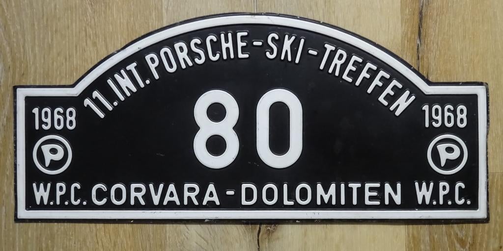 Plaque de rallye Porsche originale en métal Ski Treffen 1968, Enlèvement ou Envoi, Comme neuf, Voitures