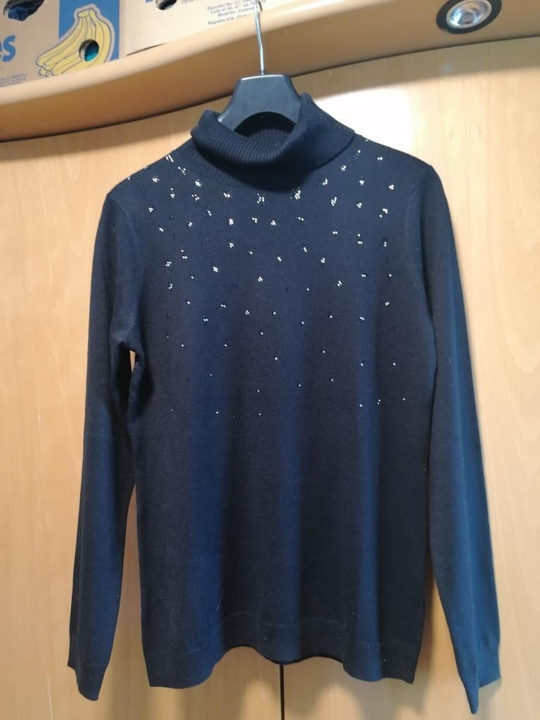 Colltruitje met strass steentjes, Zwart, Ophalen of Verzenden, Maat 36 (S), Gedragen