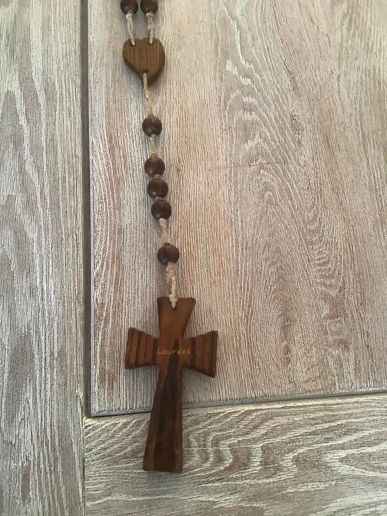 Vintage houten rozenkrans, Ophalen of Verzenden, Zo goed als nieuw, Overige typen, Christendom | Katholiek