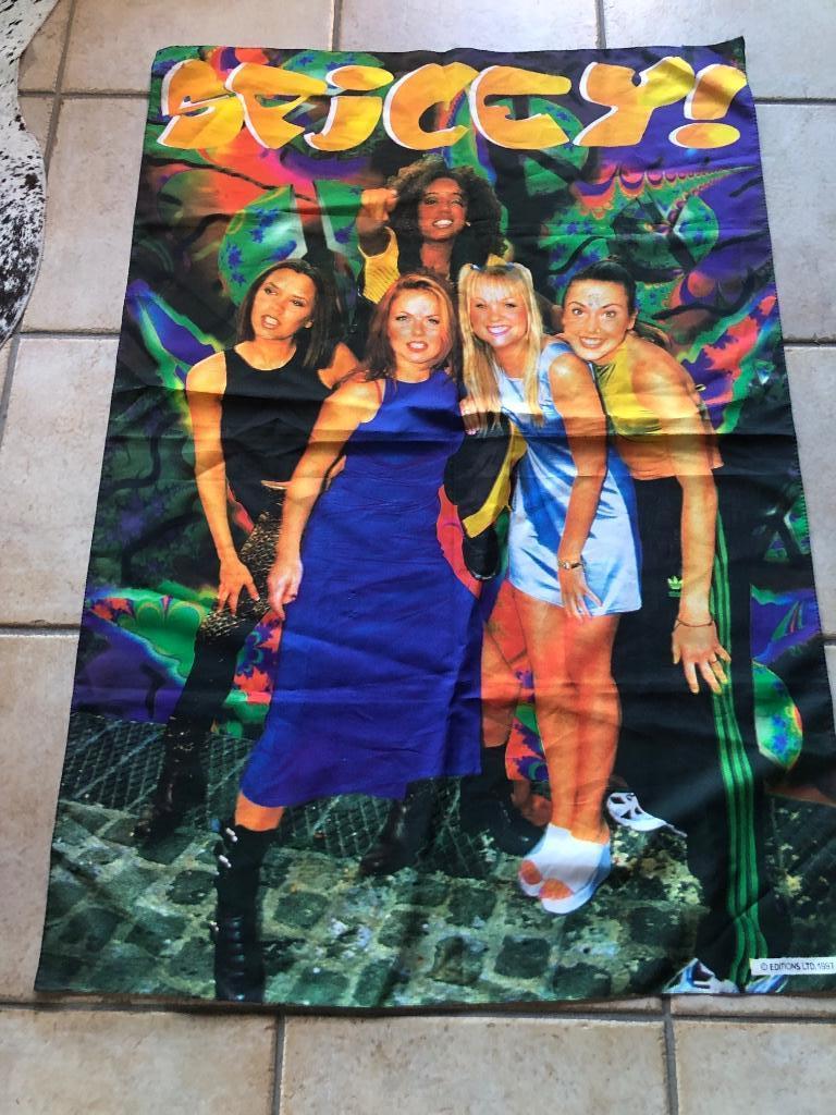 Spandoek Spice Girls, 1997,  heldere kleuren (1), Collections, Enlèvement ou Envoi, Comme neuf, Affiche, Œuvre d'art ou Peinture