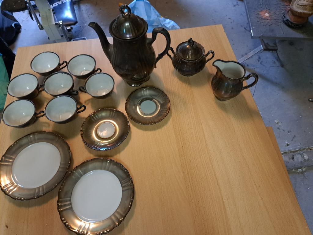 Dessertservies van porselein en zilver te koop, Antiek en Kunst, Antiek | Servies compleet, Ophalen