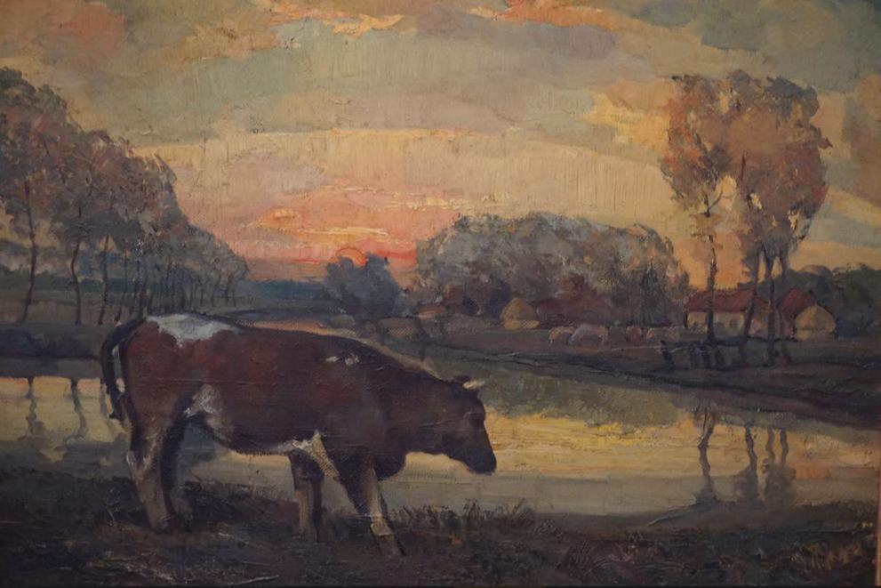 Jos Trotteyn (1910-2002): Landschap met koe (O/D, 90 x 73cm), Ophalen of Verzenden