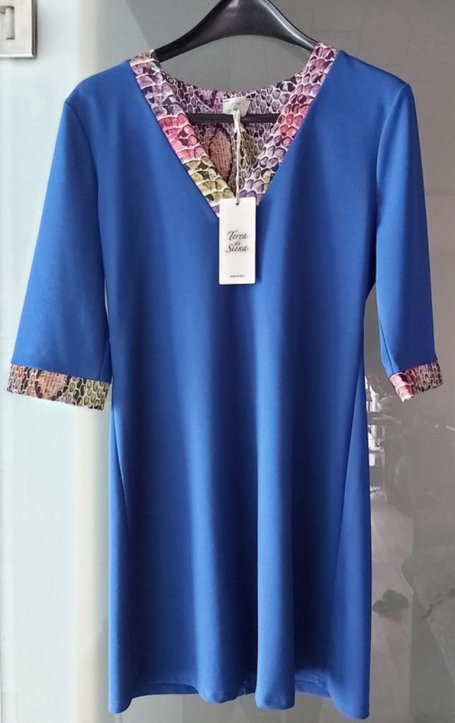 Robe bleue Terra Di Siena Taille S/M, Neuf, Taille 38/40 (M), Terra di Siena, Longueur genou