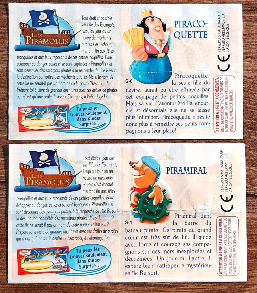 2 papiers BPZ Les Piramollis / Piratelli France, Enlèvement ou Envoi, Comme neuf, Figurines en plastique dur