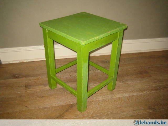 oud groen vierkant krukje, bankje, Antiek en Kunst