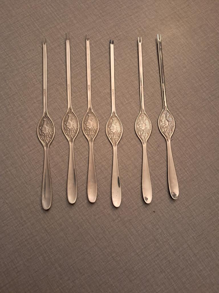 6 inox crabvorken., Antiek en Kunst, Ophalen of Verzenden