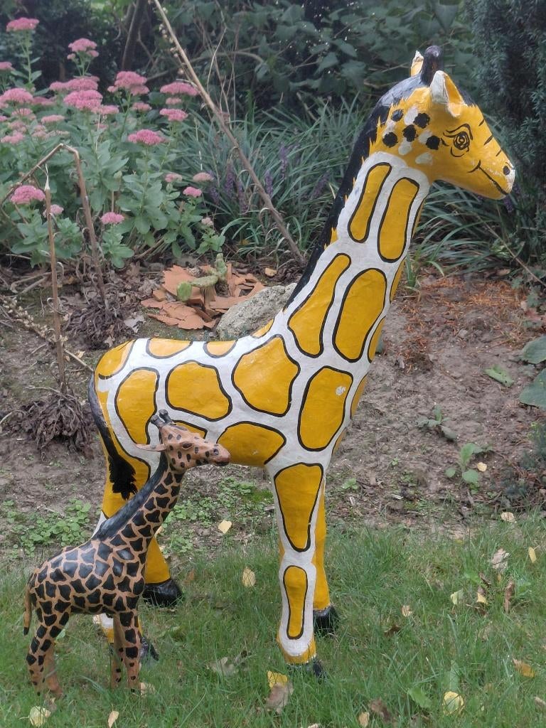 Vintage giraf papier-maché – handgemaakt vintage dierenbeeld, Ophalen of Verzenden