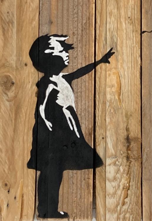 BANKSY (Na): schilderen op hout met COA. Groot model, Ophalen of Verzenden