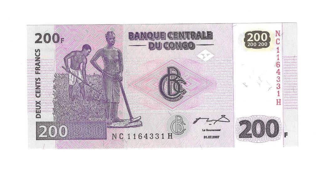Congo, Democr. Republ., 200 Francs 31/07/2007, UNC., Ophalen of Verzenden, Overige landen, Los biljet