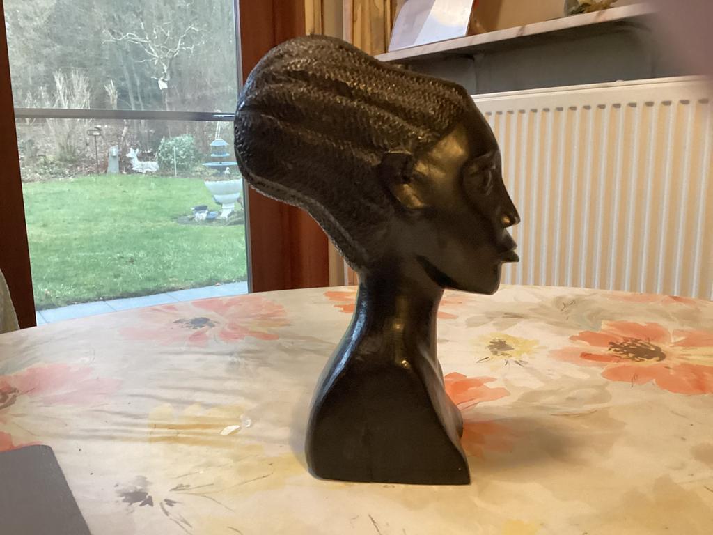 Afrikaans houten vrouwenhoofd met haardos, Antiek en Kunst, Kunst | Beelden en Houtsnijwerken, Ophalen of Verzenden, Beeld