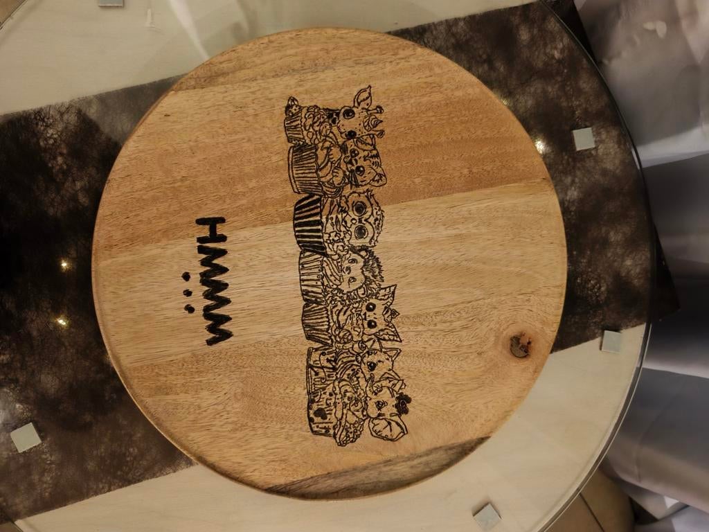 Dessous assiette/ plateau pyrogravés bois, Ophalen, Zo goed als nieuw