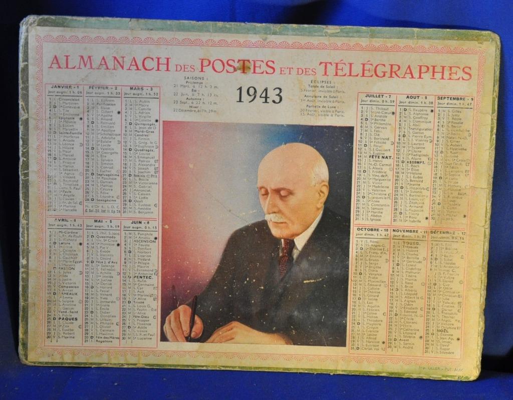 calendrier almanach des  PTT de 1943, Collections, Collections Autre, Utilisé, Enlèvement ou Envoi