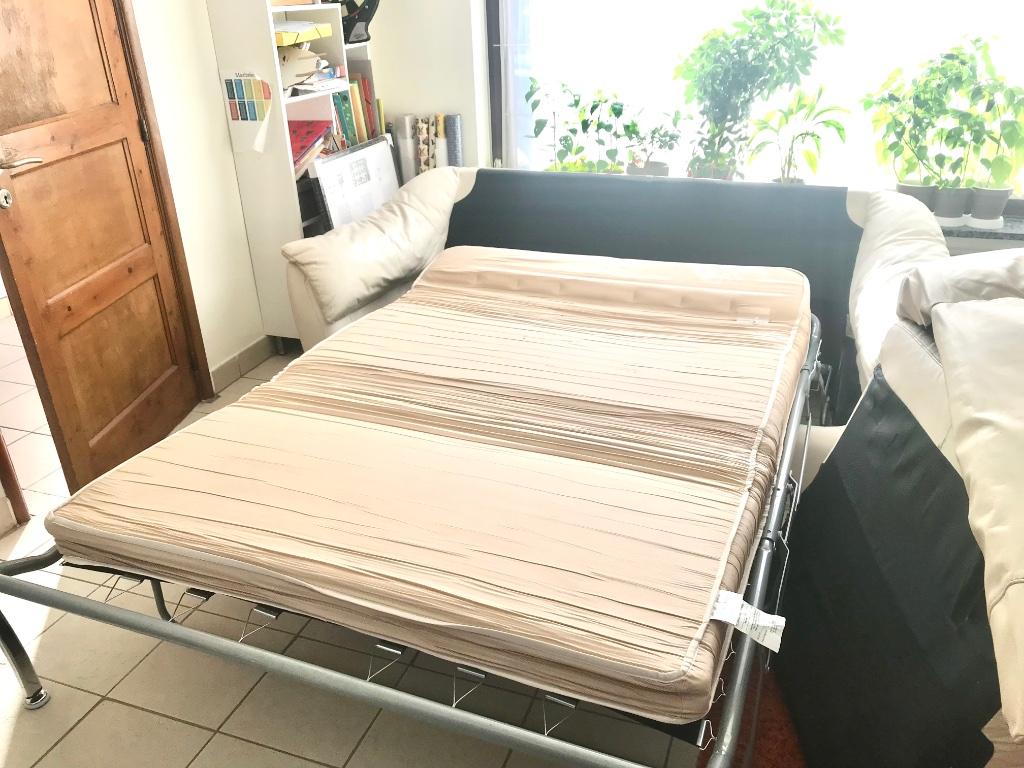 Lederen Sofa 3-zits Converteerbare bank Licht Beige, Ophalen, Gebruikt, Leer