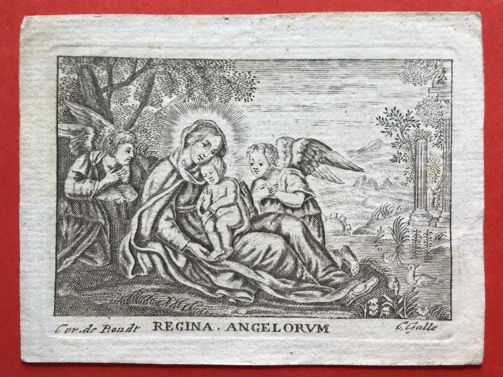 17e-18e Gravure Regina Angelorum Cor de Boudt C. Galle, Origineel, Religie, Ophalen of Verzenden, Gravure