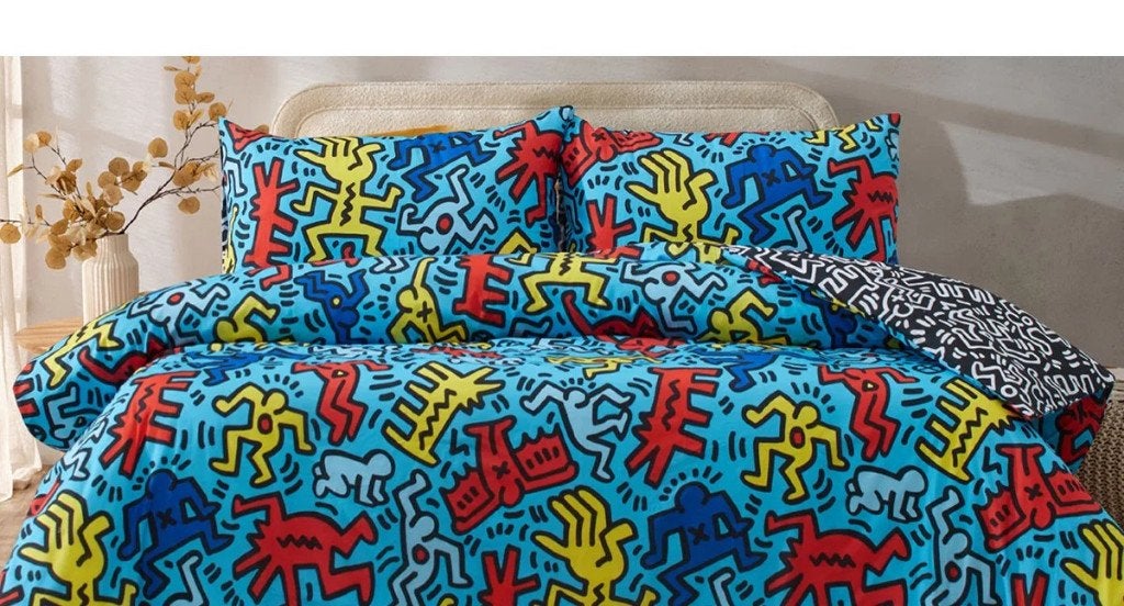 Housse de couette double Keith Haring 2 x 2 m., Enlèvement ou Envoi, Autres marques, Housse de couette, Comme neuf