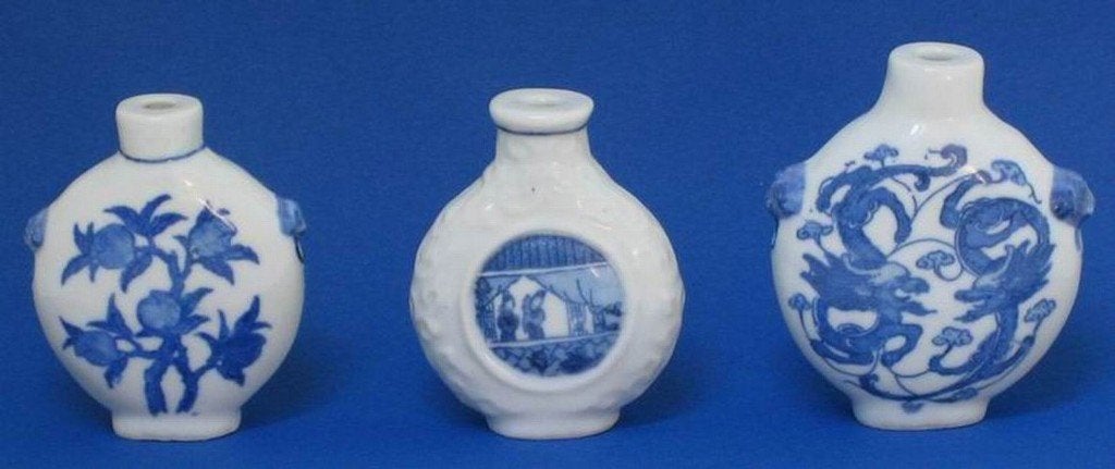 Set/3 tabatières en porcelaine de Chine - 1245, Antiquités & Art, Bleu, Chine, Enlèvement