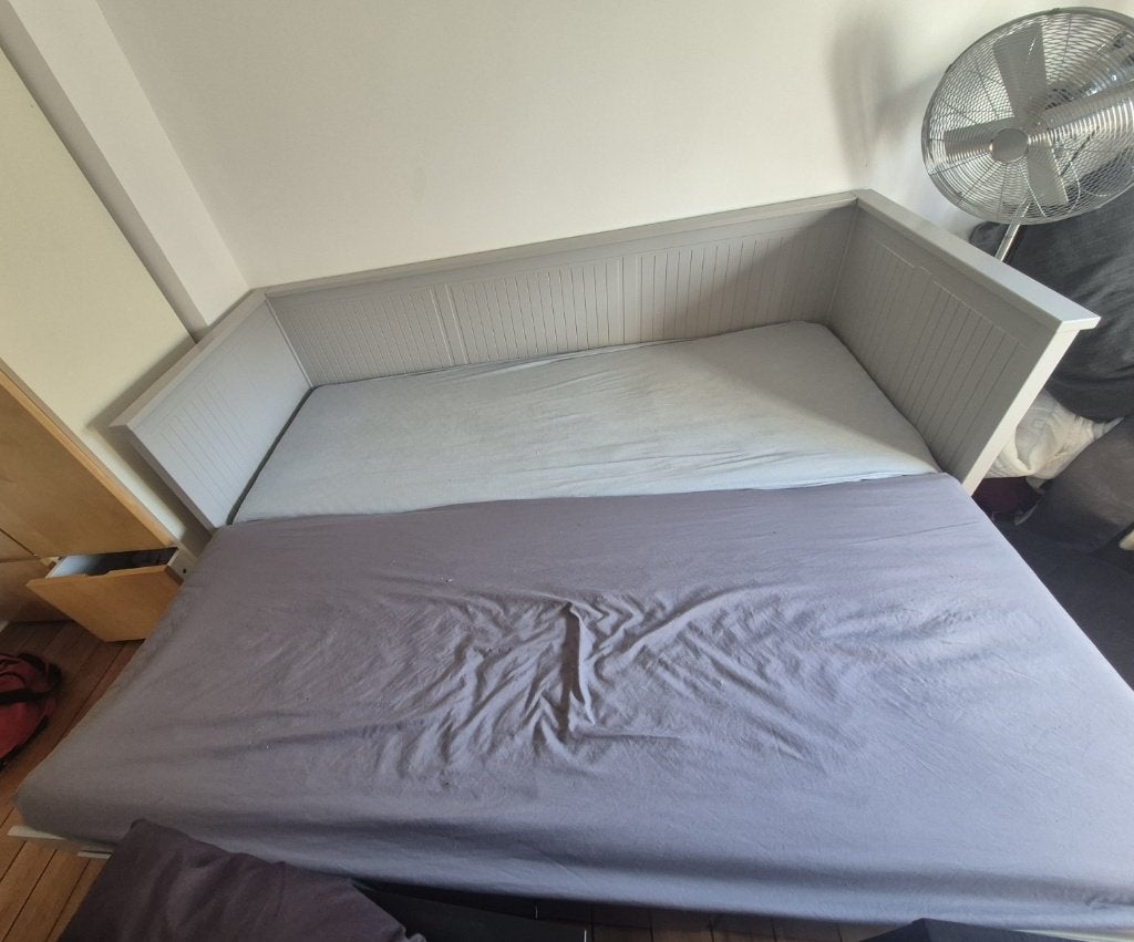Lit banquette extensible IKEA HEMNES Gris clair - 3 tiroirs, Gris, Comme neuf, Enlèvement, Scandinave