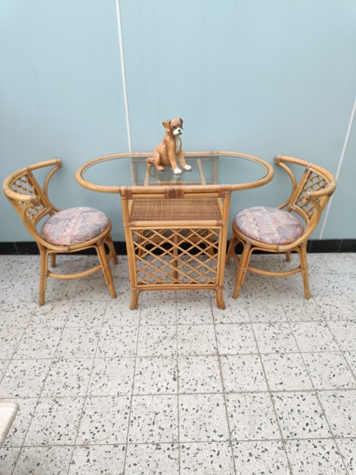 Vintage rotan / bamboe bistro set, Tuin en Terras, Ophalen, Rotan